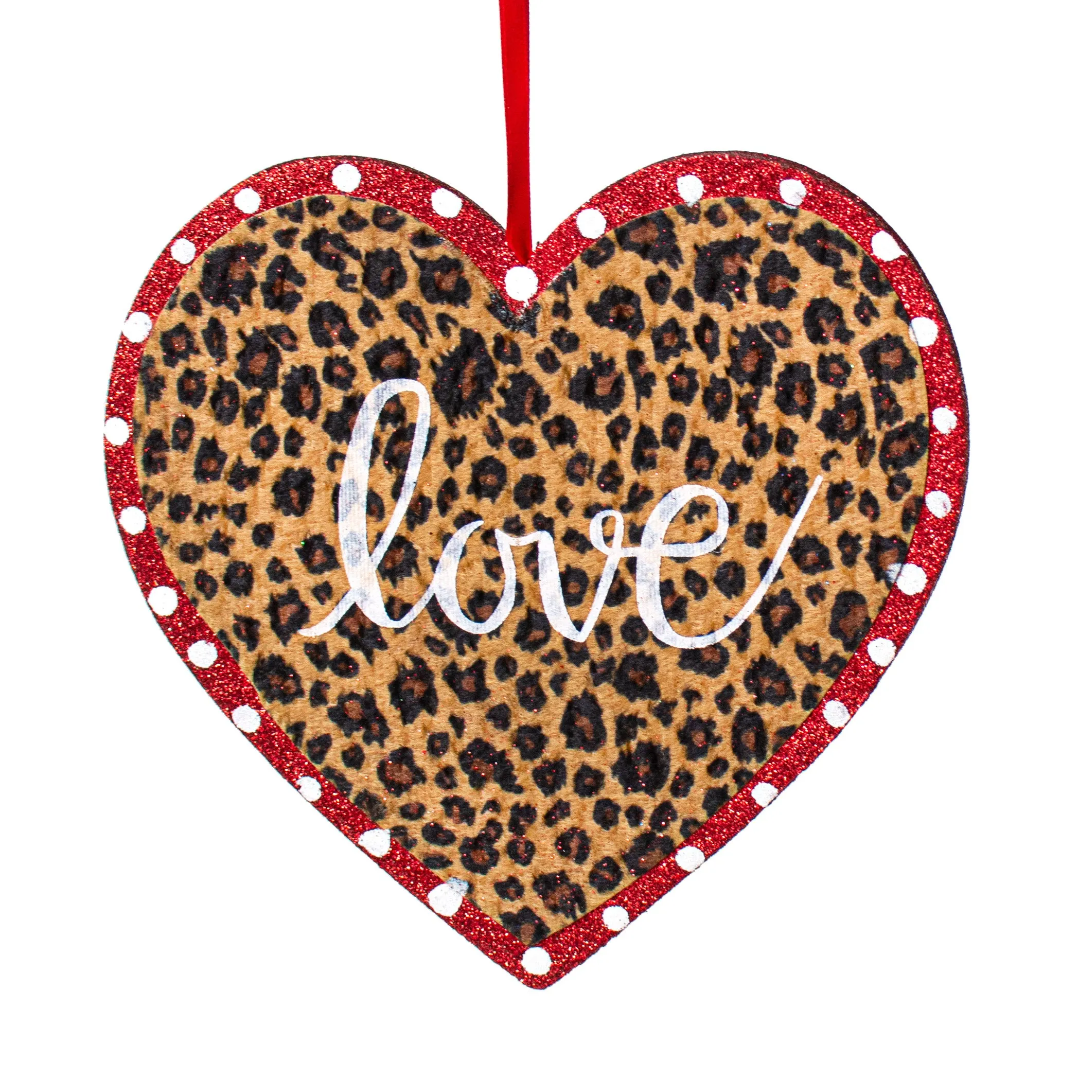 8" Love Heart Ornament: Cheetah