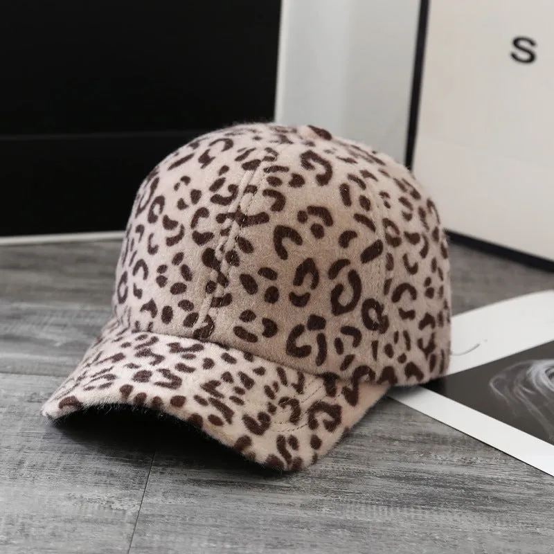 Leopard Fur Hat Autumn and Winter Peaked Cap